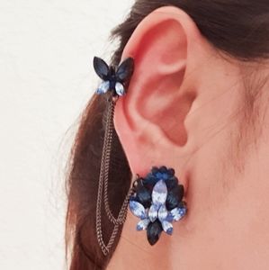 Blue Crystal Double Chain Ear Cuff